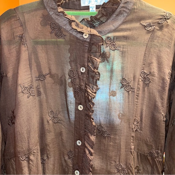 Kyla Seo Cotton Semi Sheer Embroidered Button Down Blouse - Picture 5 of 12